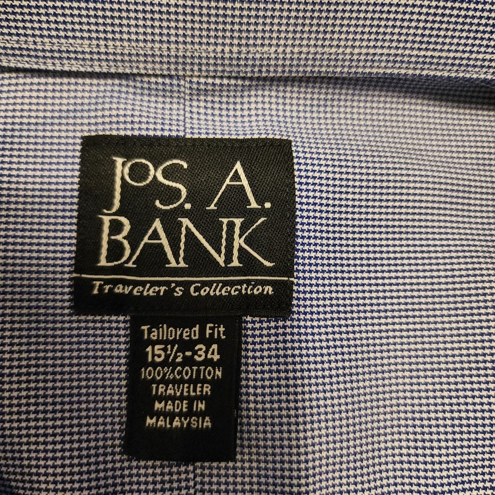 Joseph A Bank Mens Travelers Collection Dress Shirt Button Up Size 15.5-34‎ Blue